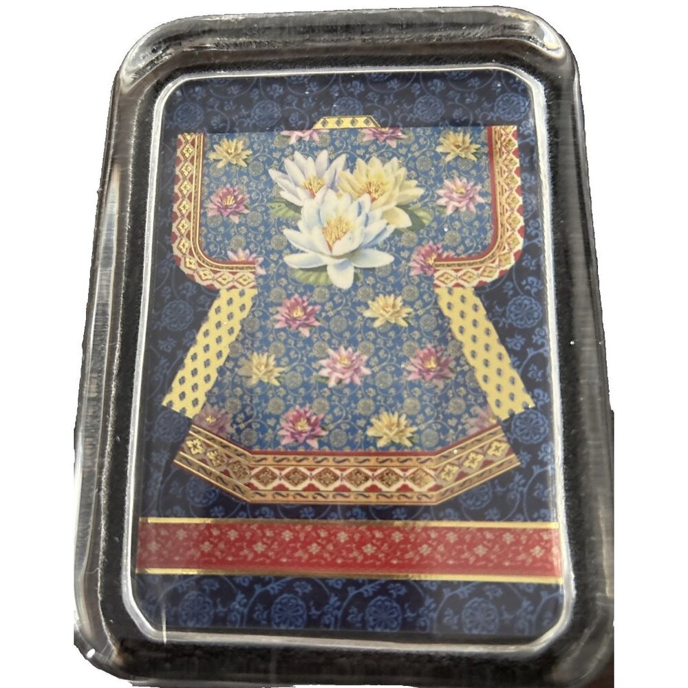 Punch Studio Glass Paperweight, Gold Foiled & Embossed Floral Kimono 4.25”h x 3”